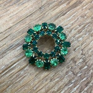Circular Wreath Vintage Various Shade of Green Crystal Brooch